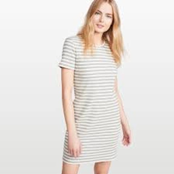 Theory Dresses & Skirts - Theory Crew T-Shirt Ribbed Gray White Crew Neck Dress Size M